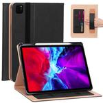 For iPad Pro 12.9 (2020) Retro Texture PU + TPU Horizontal Flip Leather Tablet Case with Holder & Card Slots & Hand Strap (Black)