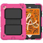 Shockproof PC + Silica Gel Protective Case for iPad Mini 2019 / Mini 4, with Holder & Shoulder Strap(Rose Red)