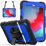 Shockproof Black Silica Gel + Colorful PC Protective Case for iPad Mini 2019 / Mini 4, with Holder & Shoulder Strap & Hand Strap & Pen Slot(Blue)