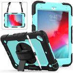Shockproof Black Silica Gel + Colorful PC Protective Case for iPad Mini 2019 / Mini 4, with Holder & Shoulder Strap & Hand Strap & Pen Slot(Baby Blue)