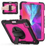 For iPad Pro 11 inch (2018) / Pro 11 inch (2020) Shockproof Black Silica Gel + Colorful PC Protective Tablet Case with Holder & Shoulder Strap & Hand Strap & Pen Slot(Rose Red)