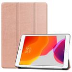For iPad 10.2 Custer Texture Horizontal Flip Smart PU Leather Case with Sleep / Wake-up Function & Three-folding Holder (Rose Gold)