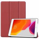 For iPad 10.2 Custer Texture Horizontal Flip Smart PU Leather Case with Sleep / Wake-up Function & Three-folding Holder (Wine Red)