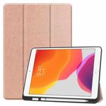 For iPad 10.2 2021 / 2020 / 2019 Custer Texture Horizontal Flip Smart TPU Leather Case with Sleep / Wake-up Function & Three-folding Holder & Pen Slot(Rose Gold)