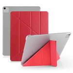 Multi-folding Shockproof  PC + PU Leather Protective Case for iPad Pro 12.9 2018 / 2020, with Holder & Sleep / Wake-up Function(Red)