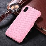 For iPhone X / XS Snake Skin Texture Paste Protective Back Cover Case(Pink)