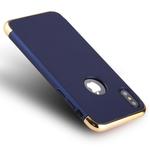 For iPhone X / XS Three Stage Splicing Electroplating Side Protective Back Cover Case (Dark Blue)