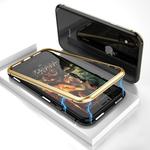 Ultra Slim Magnetic Adsorption Metal Frame Tempered Glass Magnet Flip Case for   iPhone X / XS  (Black + Gold)