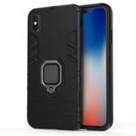 For iPhone X / XS PC + TPU Shockproof Protective Case with Magnetic Ring Holder (Black)