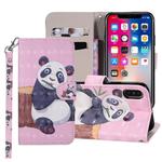 Panda Pattern Colored Drawing Horizontal Flip Leather Case for iPhone X / XS, with Holder & Card Slots & Wallet & Lanyard