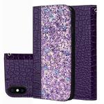 Crocodile Texture Glitter Powder Horizontal Flip Leather Case for iPhone X / XS, with Card Slots & Holder(Purple)