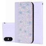 Crocodile Texture Glitter Powder Horizontal Flip Leather Case for iPhone X / XS, with Card Slots & Holder(White)
