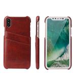For iPhone X / XS Fierre Shann Retro Oil Wax Texture PU Leather Case with Card Slots(Brown)