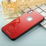For iPhone X / XS 0.8mm Tempered Glass High Quality TPU Airframe Protective Back Cover Case(Red)