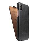 For iPhone X / XS Fierre Shann Retro Oil Wax Texture Vertical Flip PU Leather Case(Black)