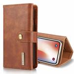 For iPhone X / XS DG.MING Triple Fold Crazy Horse Texture Horizontal Flip Magnetic Protective Case with Holder & Card Slots & Wallet (Brown)