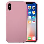 For iPhone X / XS Pure Color Liquid Silicone + PC Dropproof Protective Back Cover Case(Pink)