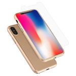 For iPhone X 360 Degree Full Coverage Detachable PC Protective Cover Case with Tempered Glass Film (Gold)