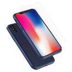 For iPhone X 360 Degree Full Coverage Detachable PC Protective Cover Case with Tempered Glass Film (Blue)