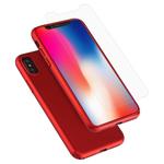 For iPhone X 360 Degree Full Coverage Detachable PC Protective Cover Case with Tempered Glass Film (Red)