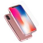 For iPhone X 360 Degree Full Coverage Detachable PC Protective Cover Case with Tempered Glass Film (Rose Gold)