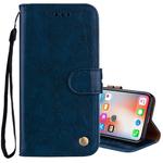 For iPhone X / XS Business Style Oil Wax Texture Horizontal Flip Leather Case with Holder & Card Slots & Wallet (Blue)