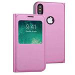 For iPhone X / XS Litchi Texture Horizontal Flip Leather Case with Call Display ID (Pink)