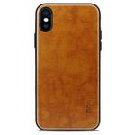 For iPhone X MOFI Shockproof PU Paste Protective Back Case(Light Brown)