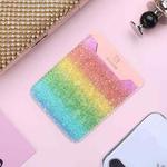 Adhesive Stick-on Phone Holder ID Credit Card Sleeve Rainbow Print Leather Pouch for 4.7-5.8 inch Android & iPhone Smartphones