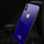 For iPhone X JOYROOM Licai Series TPU + PC + 8H Hardness Explosion-proof Mirror Tempered Glass Cover Back Case(Blue)