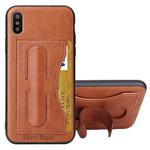 For iPhone X / XS Fierre Shann Full Coverage Protective Leather Case with Holder & Card Slot(Brown)