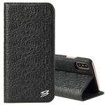 For iPhone X / XS Fierre Shann Crocodile Texture Magnetic Horizontal Flip Genuine Leather Case with Holder & Card Slot(Black)
