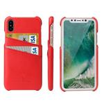 For iPhone X / XS Fierre Shann Litchi Texture Genuine Leather Back Cover Case With Card Slots(Red)