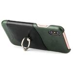 For iPhone X / XS Fierre Shann Color Matching Genuine Leather Back Cover Case With 360 Degree Rotation Holder & Card Slot(Green)