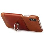 For iPhone X / XS Fierre Shann Color Matching Genuine Leather Back Cover Case With 360 Degree Rotation Holder & Card Slot(Brown)
