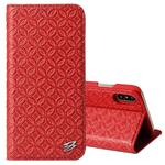 For iPhone X / XS Fierre Shann Copper Texture Magnetic Horizontal Flip Genuine Leather Case with Holder & Card Slot(Red)