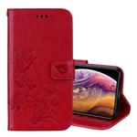 For iPhone XS Max Rose Embossed Horizontal Flip PU Leather Case with Holder & Card Slots & Wallet(Red)