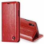 CaseMe Business Style Crazy Horse Texture Horizontal Flip PU Leather Case for iPhone XS Max, with Holder & Card Slots (Red)
