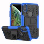 For iPhone XS Max Tire Texture TPU+PC Shockproof Case with Holder(Blue)