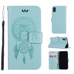 For iPhone XS Max Wind Chime Owl Embossing Pattern Horizontal Flip Leather Case with Holder & Card Slots & Wallet (Green)