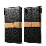 For iPhone XS Max Splicing Color Crocodile Texture PU Horizontal Flip Leather Case with Wallet & Holder & Card Slots & Lanyard (Black)