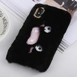 For iPhone XS Max Wacky expression Pattern Plush Case (Black)