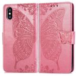 For iPhone XS Max Butterfly Love Flowers Embossing Horizontal Flip Leather Case with Holder & Card Slots & Wallet & Lanyard (Pink)