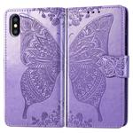 For iPhone XS Max Butterfly Love Flowers Embossing Horizontal Flip Leather Case with Holder & Card Slots & Wallet & Lanyard (Light Purple)