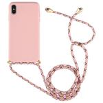 For iPhone XS Max TPU Anti-Fall Mobile Phone Case With Lanyard (Rose Gold)