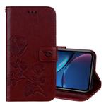 For iPhone XR Rose Embossed Horizontal Flip PU Leather Case,  with Holder & Card Slots & Wallet (Brown)