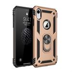 For iPhone XR Sergeant Armor Shockproof TPU + PC Protective Case with 360 Degree Rotation Holder (Gold)