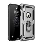 For iPhone XR Sergeant Armor Shockproof TPU + PC Protective Case with 360 Degree Rotation Holder (Silver)