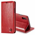 CaseMe Business Style Crazy Horse Texture Horizontal Flip PU Leather Case for iPhone XR, with Holder & Card Slots (Red)