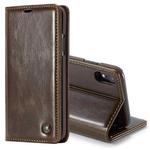 CaseMe Business Style Crazy Horse Texture Horizontal Flip PU Leather Case for iPhone XR, with Holder & Card Slots (Brown)